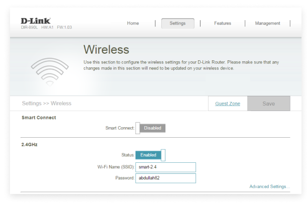 Acesse a seção de configurações da rede wireless