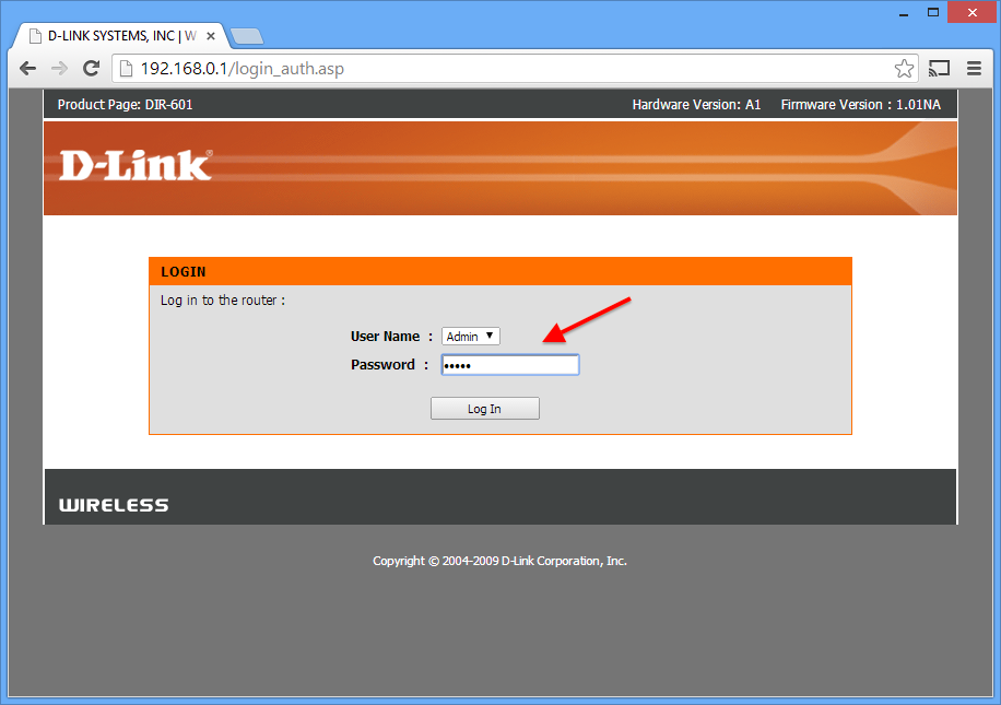 Admin panel D-link