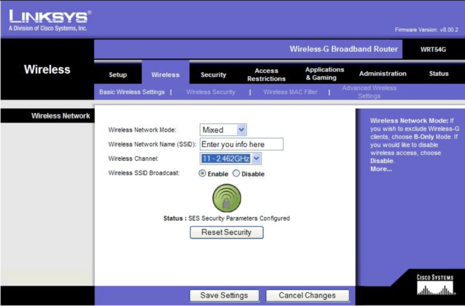 Linksys router settings