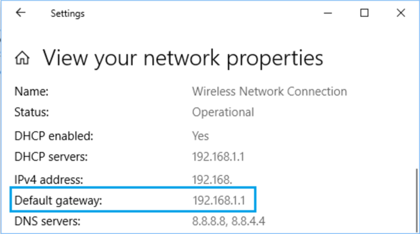 Look for Default gateway