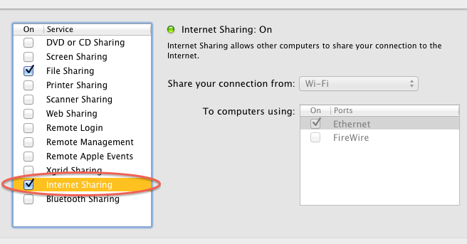 Find Internet Sharing