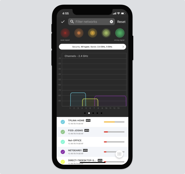 filters for WiFi networks - NetSpot for iOS