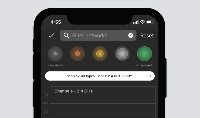 Disable one of the signal level filters - NetSpot for iOS