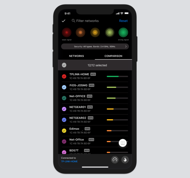 filters for WiFi networks - NetSpot for iOS