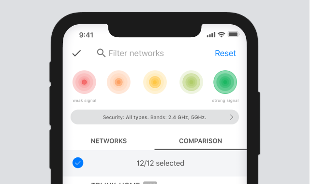 Filter by signal strength - NetSpot for iOS