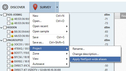 NetSpot - AP aliases in a survey Windows