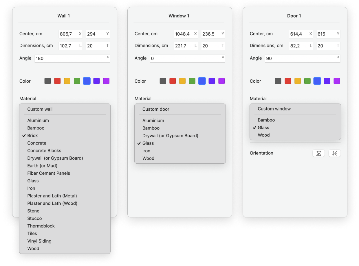 Planning mode — set the materials