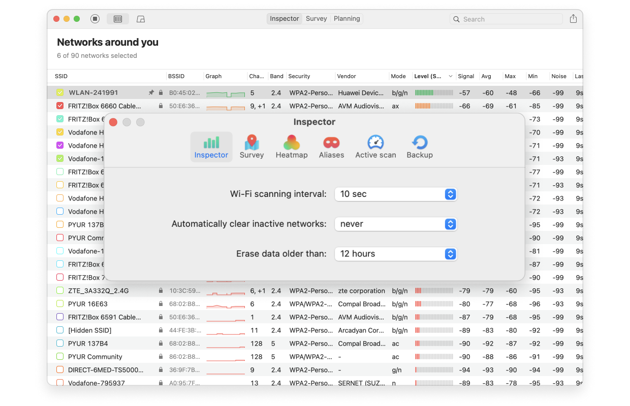 NetSpot Inspector — Erase data older than 