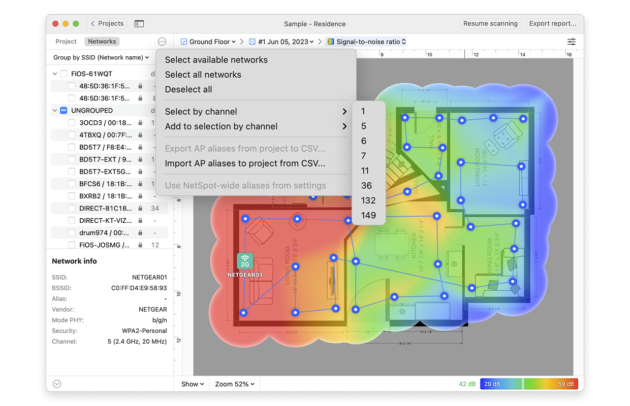 Select networks by channel
