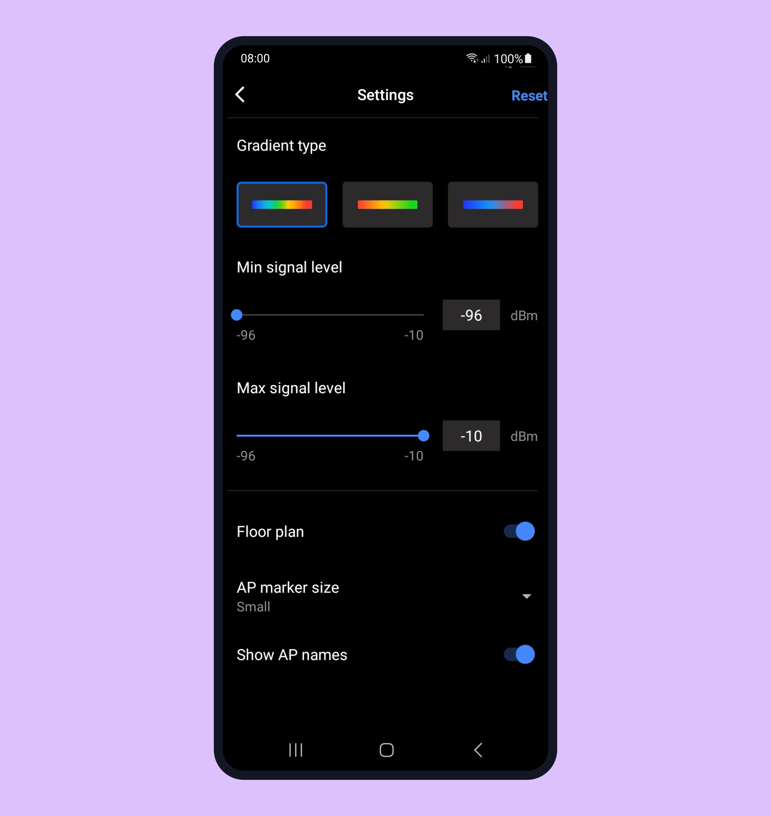 The gradient menu