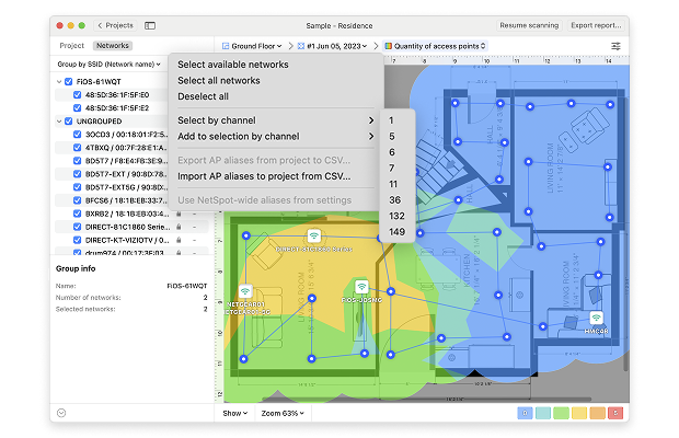 View the quantity of access points by channel