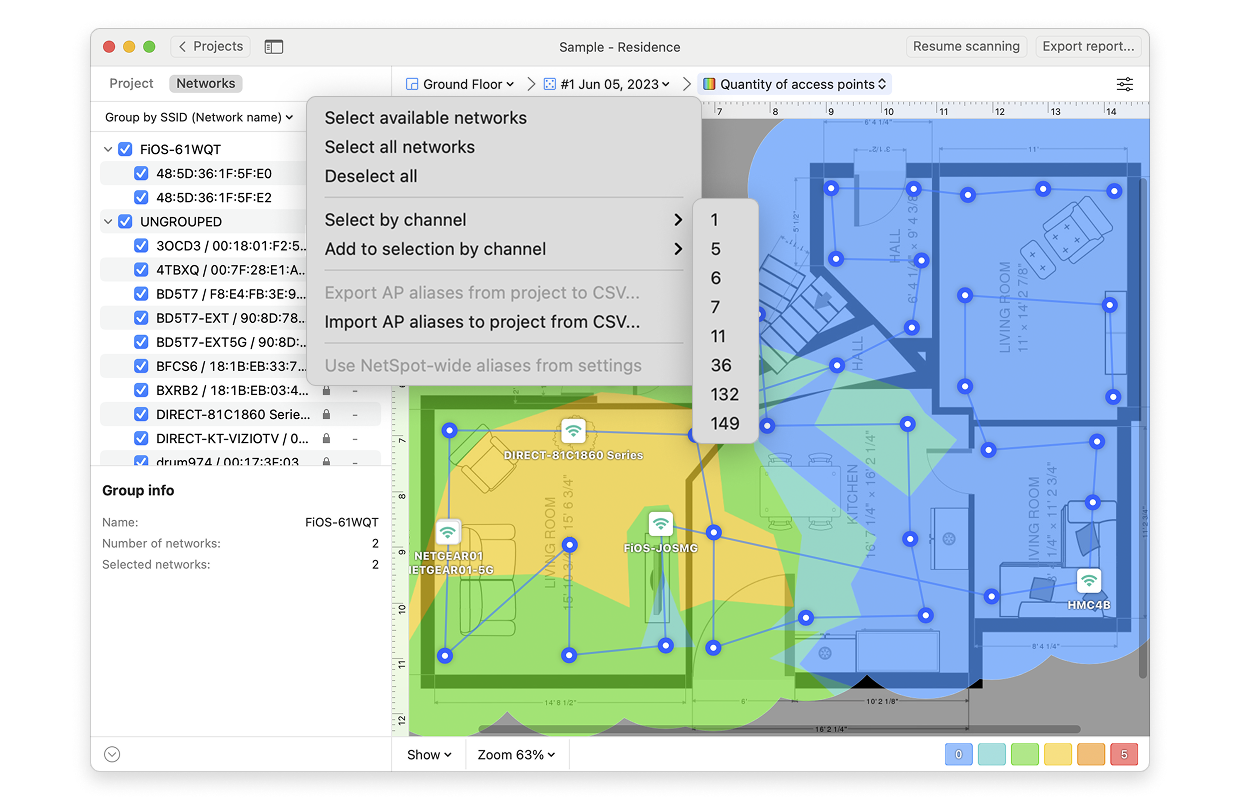 View the quantity of access points by channel