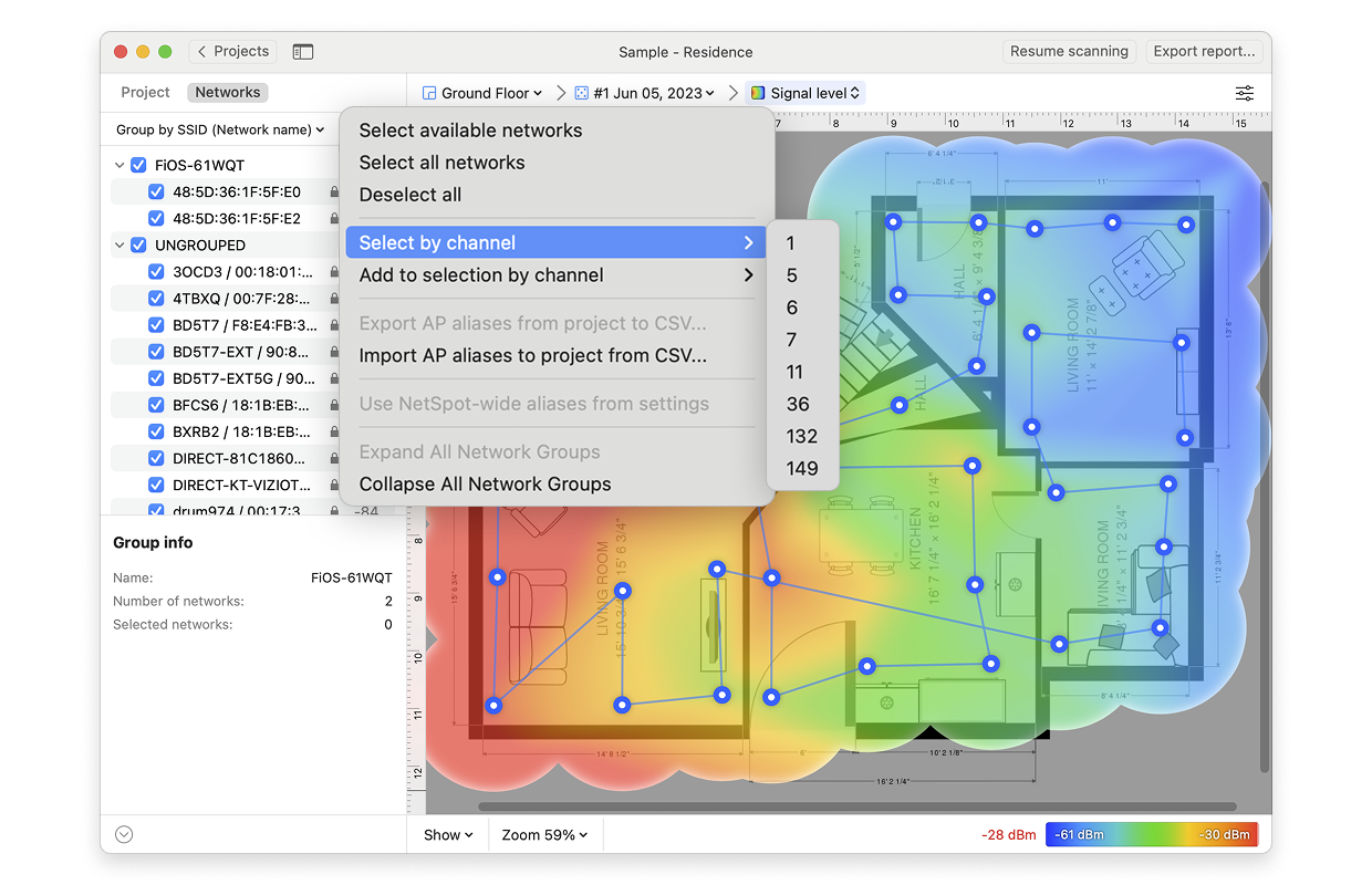 Select networks by channel