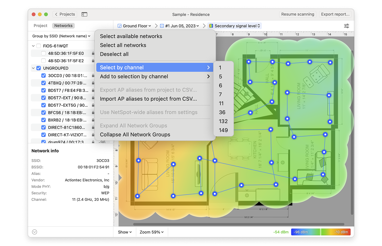 Select networks by channel