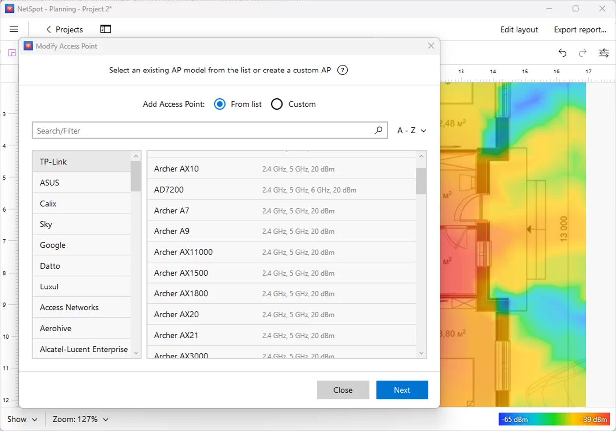 Select an existing AP model from the list Select an existing AP model from the list
