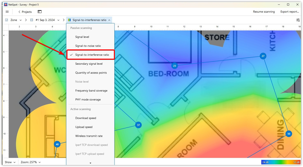 Signal-to-interference ratio’ heatmap selected from the list Signal-to-interference ratio’ heatmap selected from the list