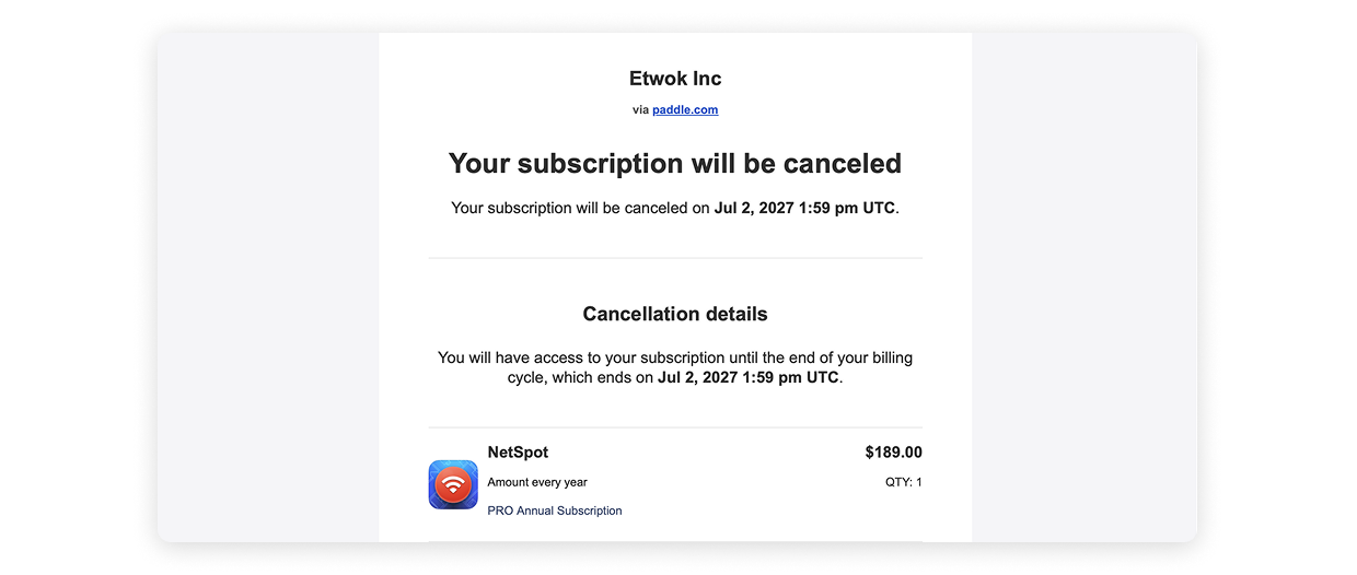 Cancellation confirmation email Cancellation confirmation email