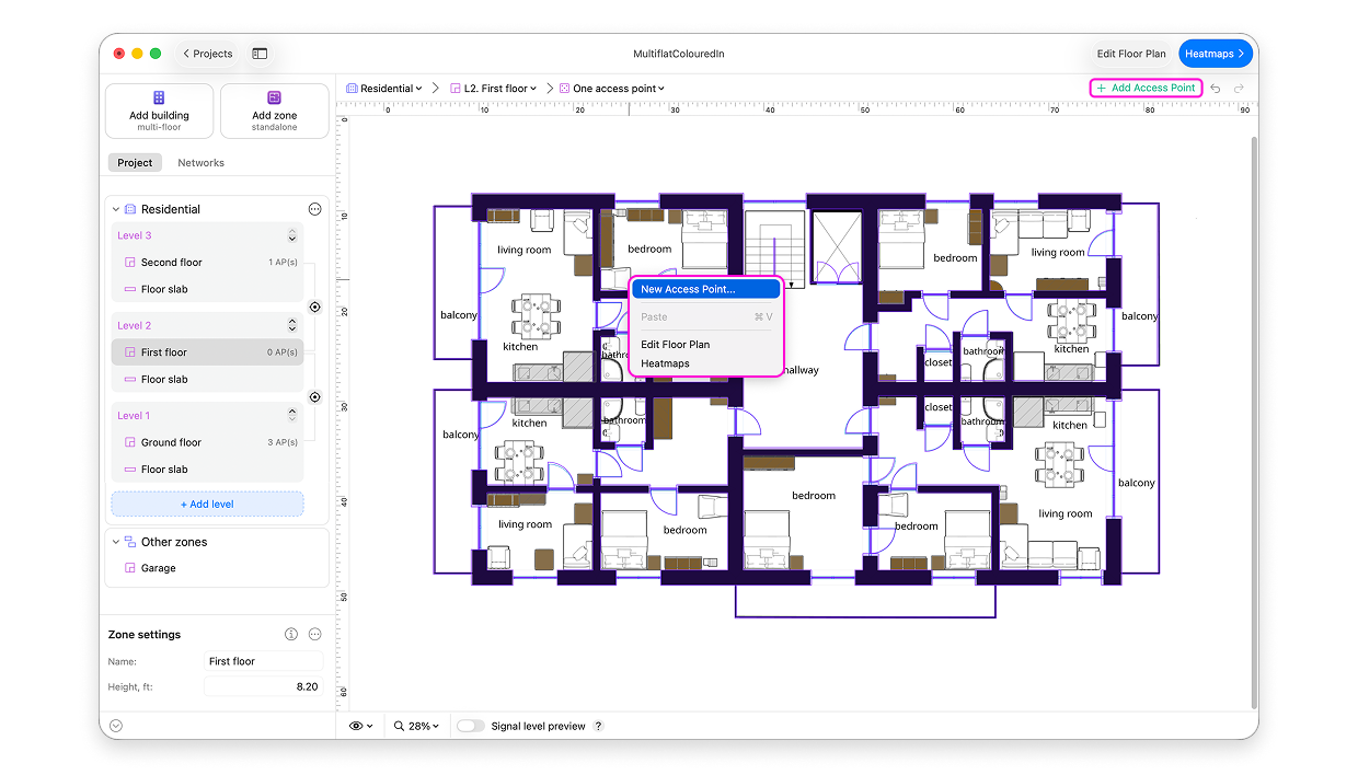 Planning mode — placing APs