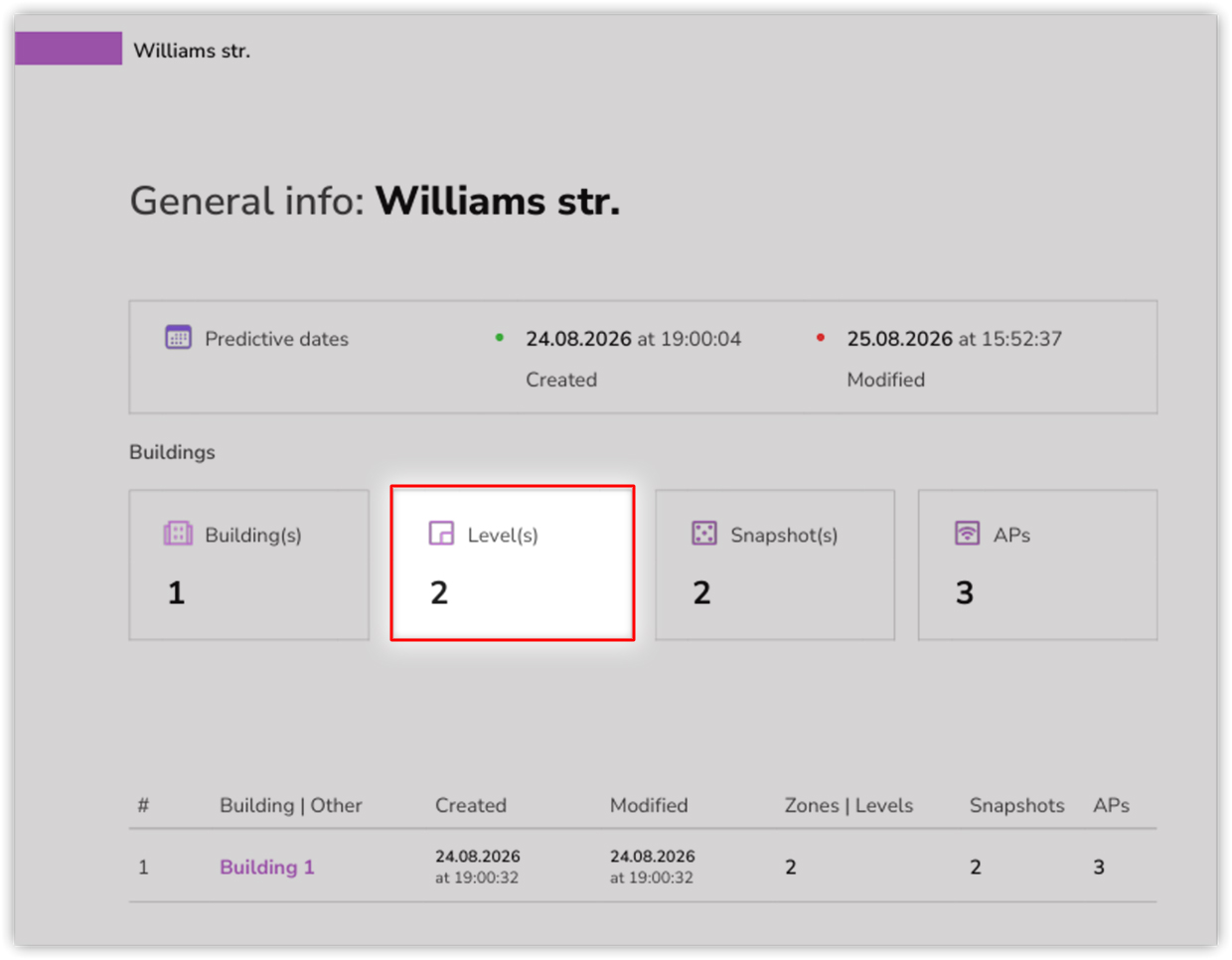 Planning report — the General info page Planning report — the General info page