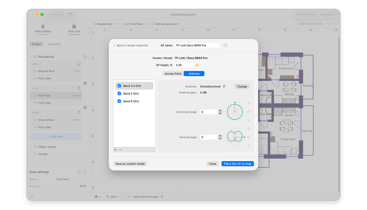 Specify the antenna parameters or import antenna information from a file