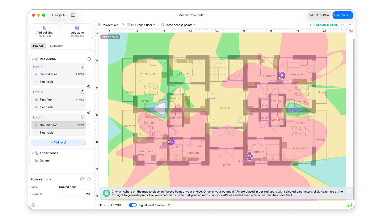 Planning mode — click the Heatmaps button