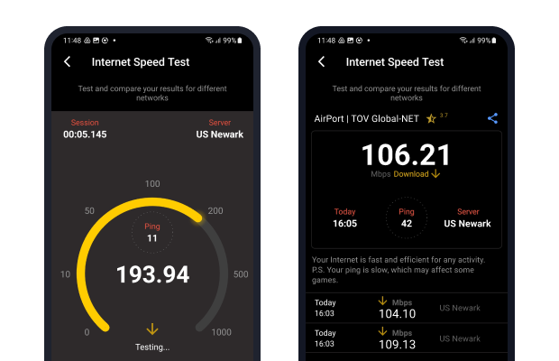Android internet speedtest