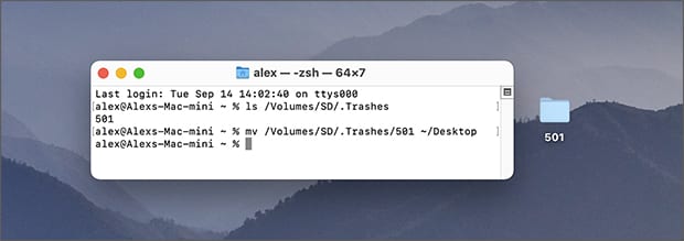 Unhide SD Card Trash folder on Mac