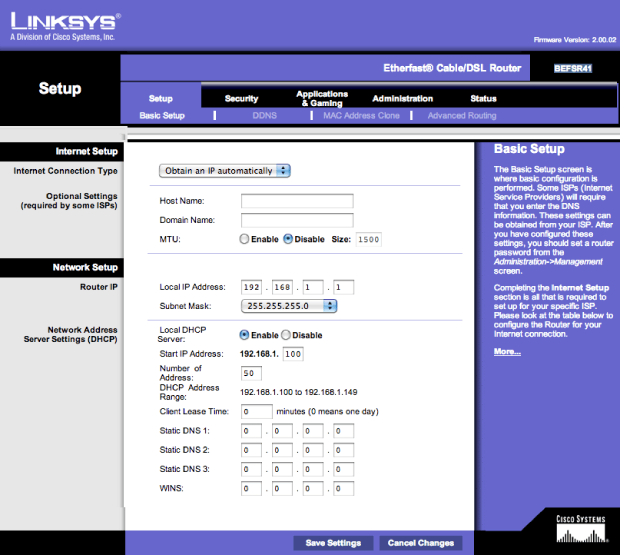 Linksys router admin