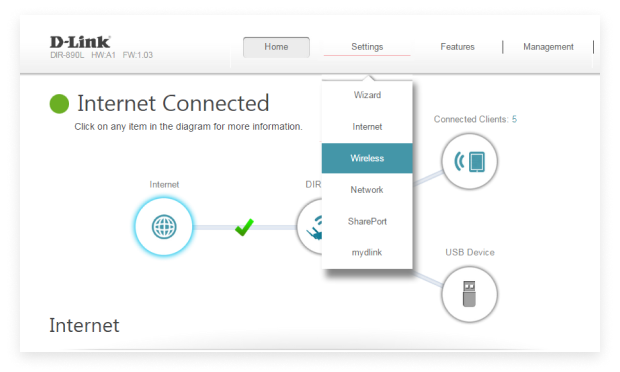 Internet connected — settings