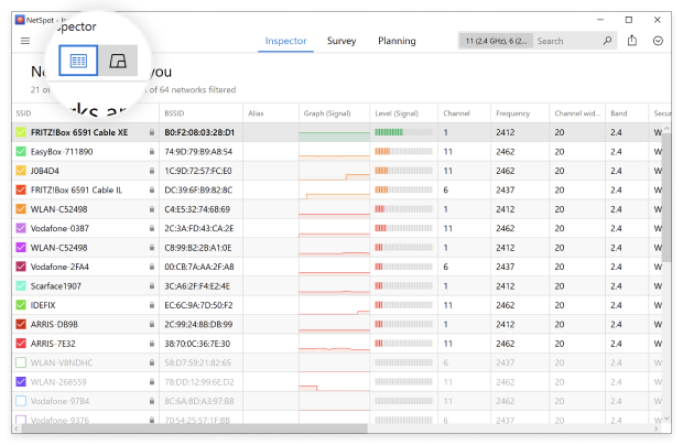 Select networks with a strong signal level