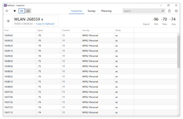 Netspot — select a channel