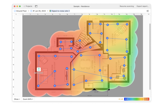 WiFi heat map with NetSpot