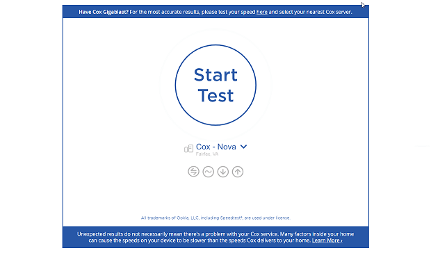 Teste de velocidade de Internet da Cox