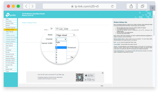 Cambiar a un canal WiFi diferente