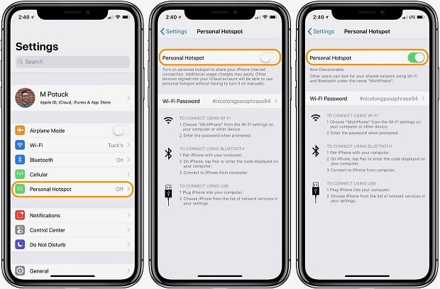 핫스팟 Wi-Fi iOS를 설정하십시오