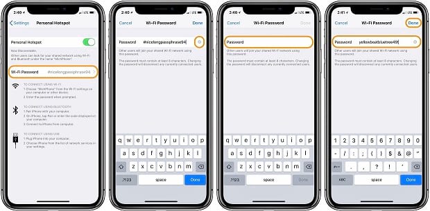 Change the hotspot’s password iOS