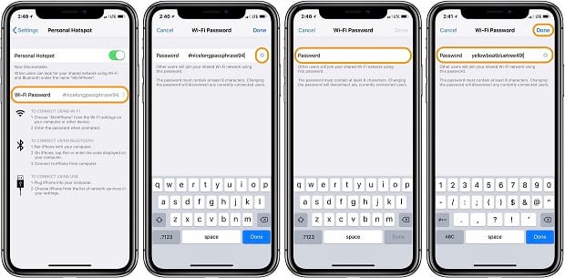 iOS 핫스팟의 비밀번호를 변경하십시오