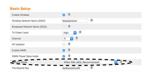 セキュリティーモードの設定を行います