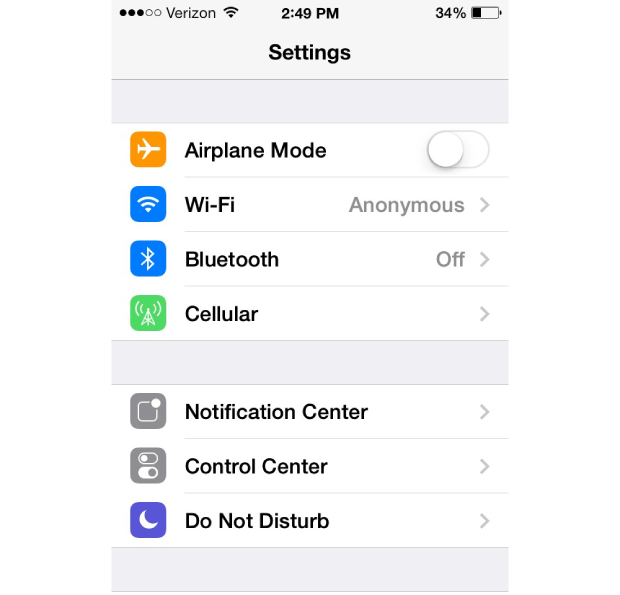 iOS settings