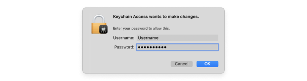 Keychain Access administrator’s password