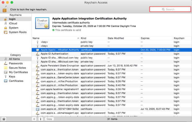 Keychain Access Search