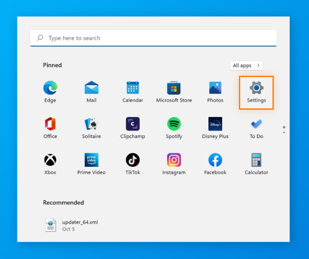 Settings app windows
