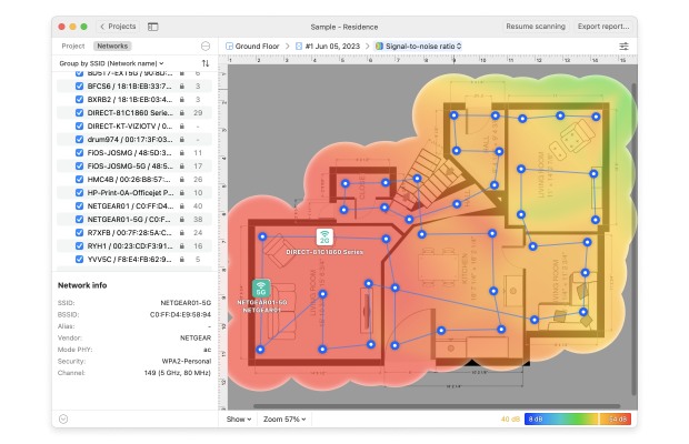 NetSpot Signal-to-Noise Ratio heatmap NetSpot Signal-to-Noise Ratio heatmap