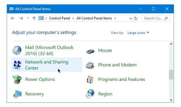 Network and Sharing Center