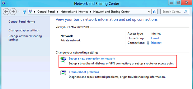 Set up a new connection or network