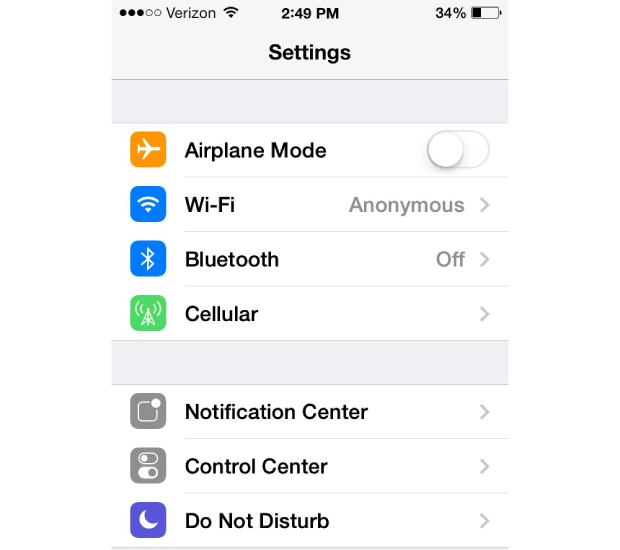 iOS settings 