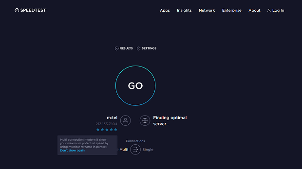 Test de vitesse par Ookla