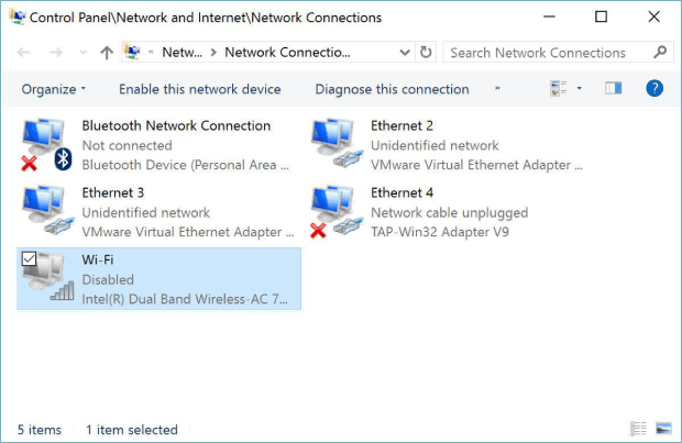 Control Panel Windows — WiFi