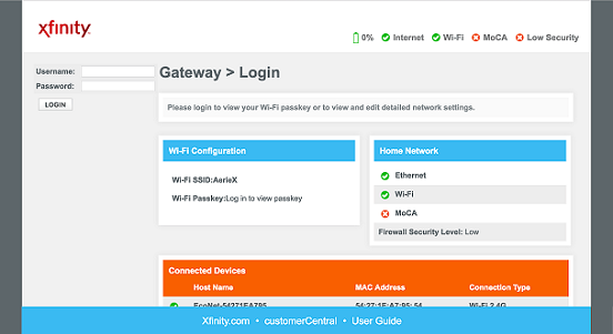 Router’s admin panel — Xfinity