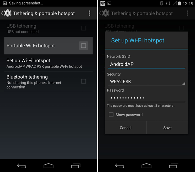 AndroidでのWiFiホットスポットの設定